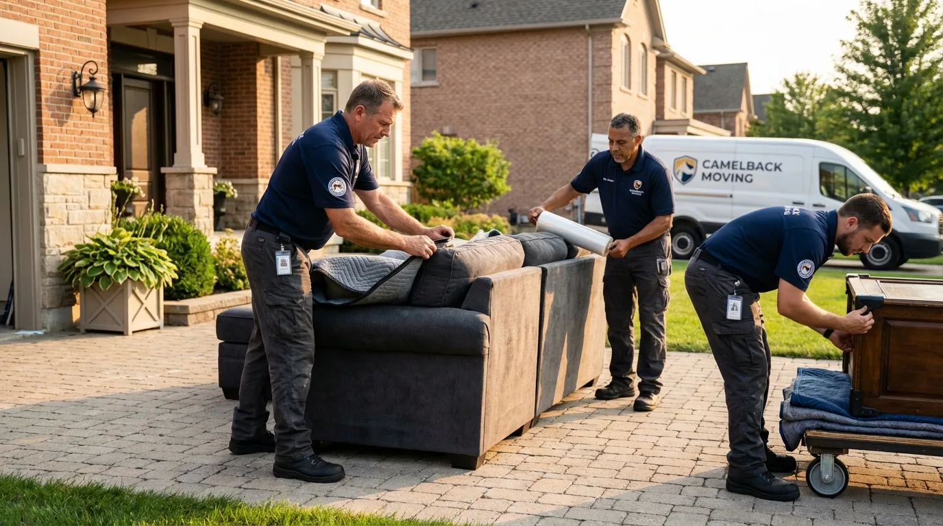 Large estate moving crew wrapping furniture in Denison, IA